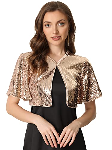 Image of Allegra K Sequin Bolero for Women's Sparkly Crop Glitter Formal Shrug for Evening Dresses