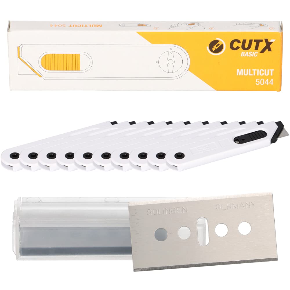 Cutx Multicut X5044 - Juego de 10 cúteres y 20 cuchillas de repuesto para cartón, con retracción automática