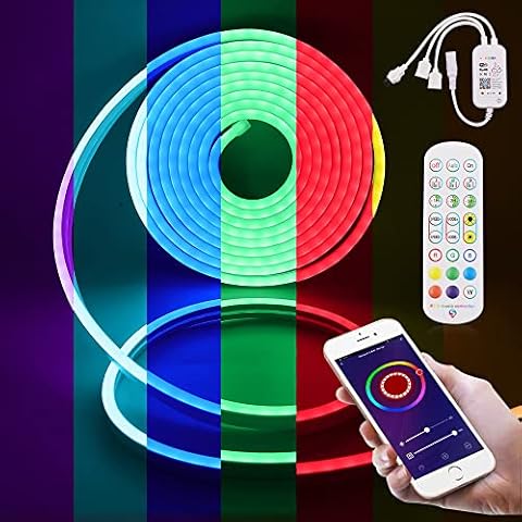 HEGEHE 10m (5m+5m) 12V Flexible Neon Light RGB LED Strip Waterproof with Dimmable Remote WiFi Controller Music Sync, Smart Life APP Work with Alexa Google Assistant SmartThing Cover