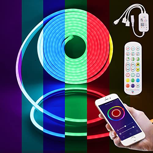 HEGEHE 4m Luz de Neón Flexible de 12 V Tira LED RGB Impermeable con Sincronización de Música de Controlador WiFi Remoto Regulable, APLICACIÓN Smart Life Trabaja con Alexa Google Assistant SmartThing Cover