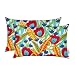 Set of 2 - Indoor / Outdoor Rectangle / Lumbar Decorative Throw / Toss Pillows ~ Yellow, Orange, Blue, Pink Bright Artistic Floral