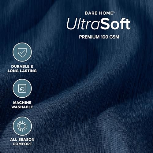 Image of Bare Home Comforter Set - Queen Size - Ultra-Soft - Goose Down Alternative - Premium 1800 Series - All Season Warmth Comforter (Queen, Heathered Dark Blue)