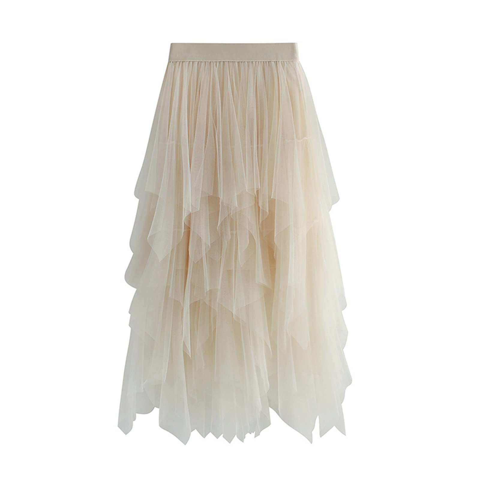 Jupes asymétriques en tulle pour femme - Taille haute élastique - Jupe tutu plissée - Jupe midi décontractée en maille, Abricot irrégulier, taille unique