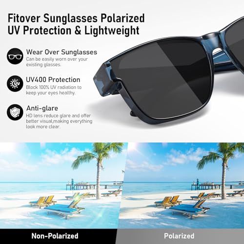 Image of GEGURI Polarized Sunglasses Fit Over Glasses for Men Women, Oversized Square Sun Glasses UV400 Protection Shades