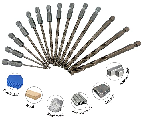 Nordwolf 14-Piece M35 Cobalt Jobber Drill Bit Set For Stainless Steel & Hard Metals, Multi Points Drill Tip With 1/4" Hex Shank For Quick Chucks & Impact Drivers, Sae Sizes 1/16" To 1/4" #TOP3