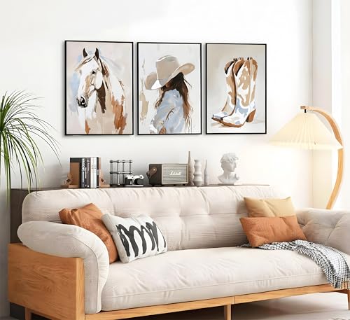 Image of FJKLRP 3pcs Western Cowgirl Canvas Prints Wall Art16x24 inches Unframed