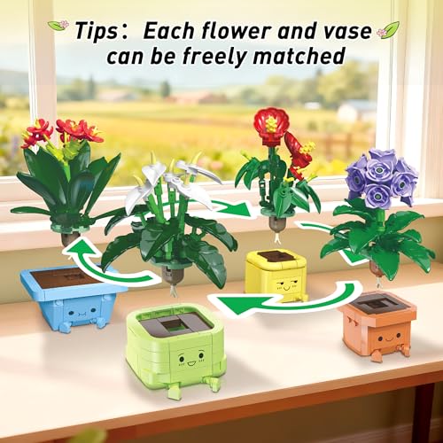 Image of Flower Building Kit for Adults, 614 Pcs Happy Plants Flowers Set