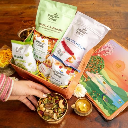 Image of Paper Boat Diwali Dry Fruits Gift Box, 526g - Diwali Gift Hamper | Festive Dry Fruit Gift | Assorted Mixed Nuts, Dry Fruits & Trail Mix | Cashew, Almonds, Berries and Mixed Nuts