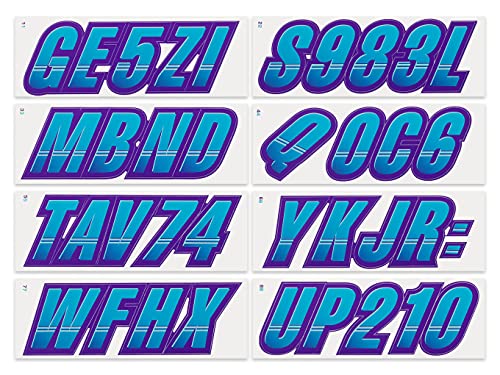 Image of STIFFIE Techtron Sky Blue /Purple 3 inch Boat & PWC Registration Decals • Numbers Letters Stickers