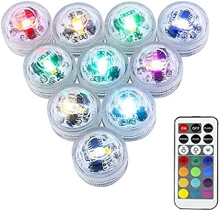 LUXJET 10Pack Mini Submersible LED Lights for Christmas Decoration, Small Color Changing Waterproof Tea Light with Remote Control for Aquarium, Vase, Pond, Swimming Pool, Garden, Party