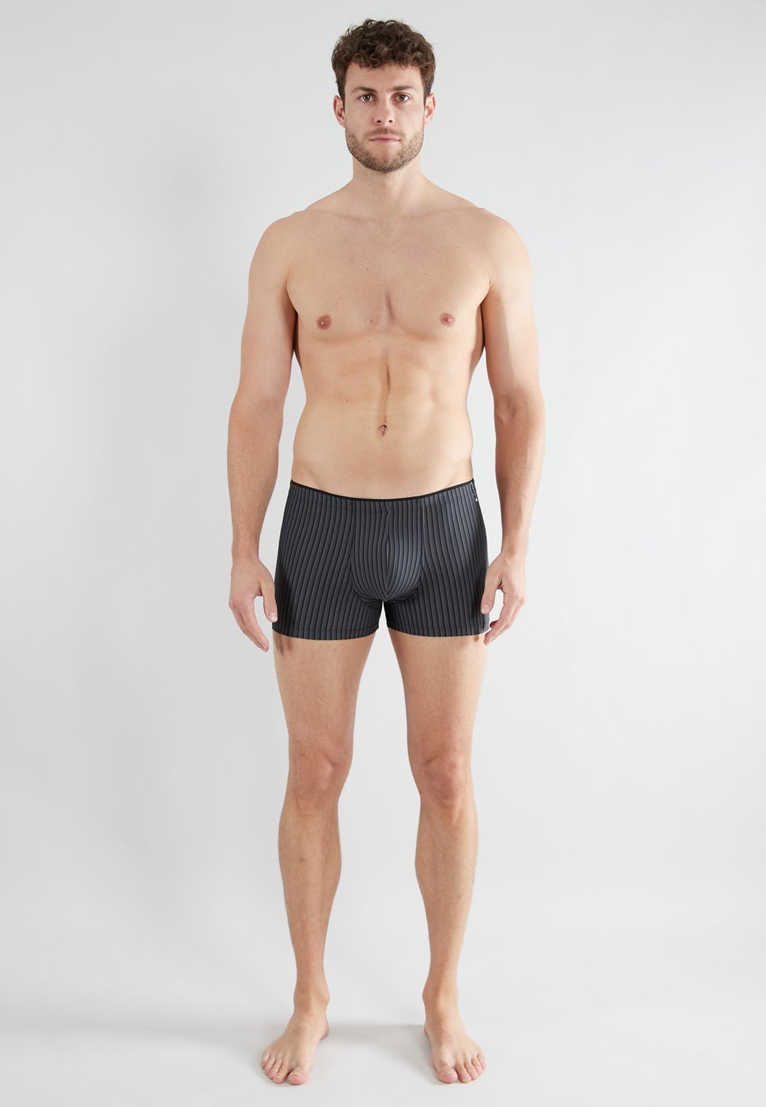 Götzburg Boxer da Uomo in Microfibra, Traspiranti, Molto Morbidi, Comodi, a Righe, Colore: Nero/Grigio