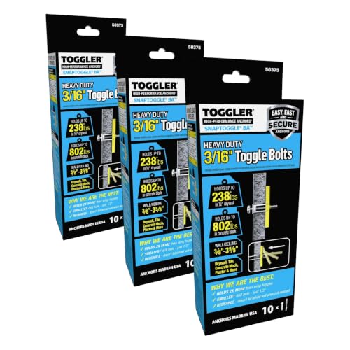 Image of TOGGLER SNAPTOGGLE BA Toggle Anchor with Bolts, Zinc-Plated Steel Channel, Made in US, 3 /8 inch to 3-5 /8 inch Grip Range, for 3 /16 inch-24 UNC Fastener Size (Pack of 30)