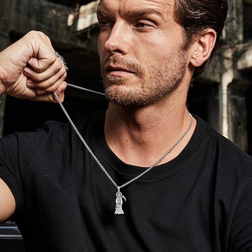 Santa Muerte Necklace Sterling Silver Cadena De la Sannta Muerte Grim Reaper Jewelry Gift for Men2