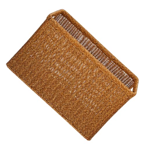 BESTYASH Hand Woven Storage Basket for Office Versatile Document Organizer Rattan File Holder for Desk for Magazines Brochures and Stationery Deep