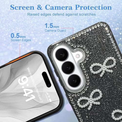 Image of DIZORO for Samsung A37 Case,Cute Bow Tie Aesthetic Phone Case,Trendy Slim Hard IMD Shockproof Protective Bumper Designer Phone Back Cover for Women Girls- Black