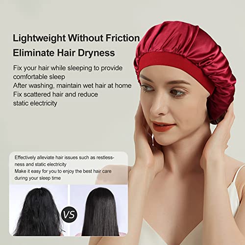 Foto von SEGMINISMART Satin Bonnet,Schlafmütze Satin Damen,Satin Schlafmütze,2Pc Nachtmütze Bonnet Verstellbare Silk Bonnet zum Schlafen Weiche Satin Haube für Locken Damen und Mädchen,Rosa + Schwarz