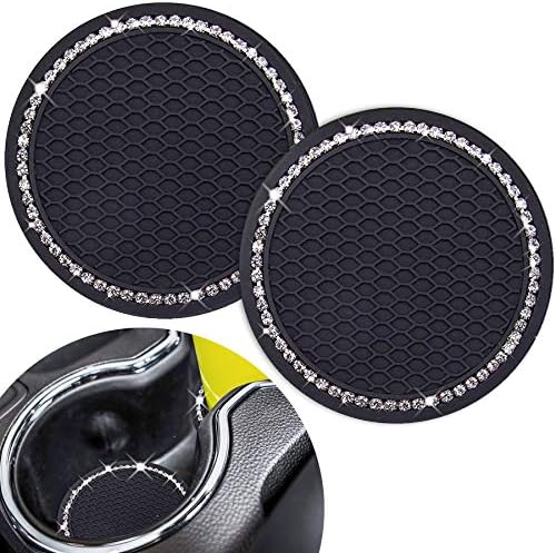 Cute Car Cup Coaster,Dermasy 2PCS Universal Vehicle Cup Holder Insert Coaster 2.75 inch Silicone Anti Slip Bling Crystal Rhinestone Auto Car Accessories for Women & Lady (White)