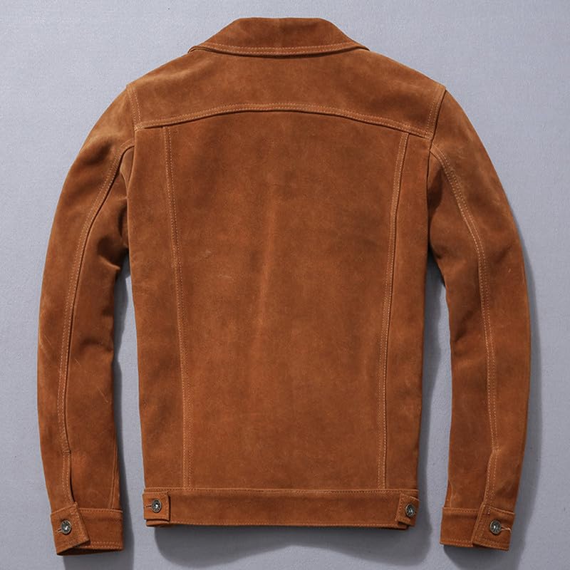 Mens Suede Trucker Jacket - Genuine Brown Leather Western-Inspired Fashion Casual Classic Jackets for Men2