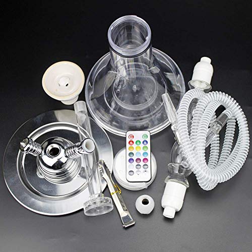 BGSFF Shisha-Set mit Licht, 1 Schlauch, großem Acryl-Shisha-Zubehör mit Holzkohlezange, Keramik-Rauchschale – Bild 5