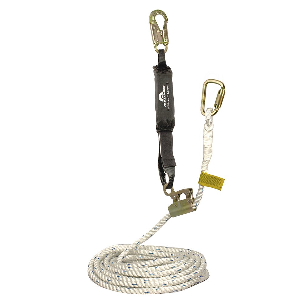 Madaco Roof Construction Fall Protection Heavy Duty Industrial Safety 50FT 3-Strand Polypropylene Rope Internal Shock Absorbing Pack Snap Hook Grab Kit ANSI OSHA L-RG-50S