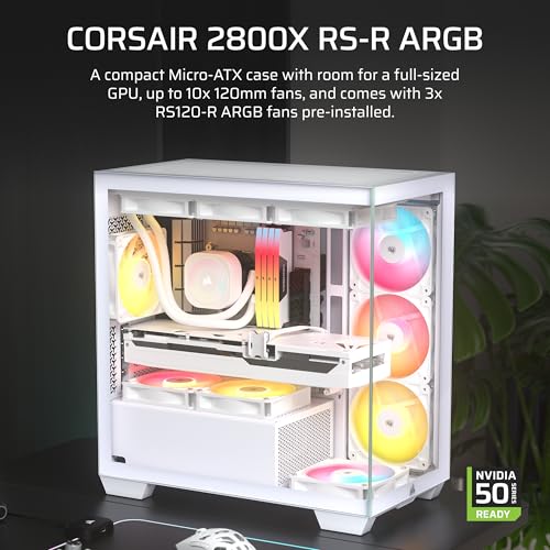 Image of CORSAIR 2800X RS-R Reverse Fan ARGB Micro-ATX PC Case - 3X Fans Included, Panoramic Glass, Modular Customization, GPU Anti-Sag, Reverse Connection Motherboard Compatible - White
