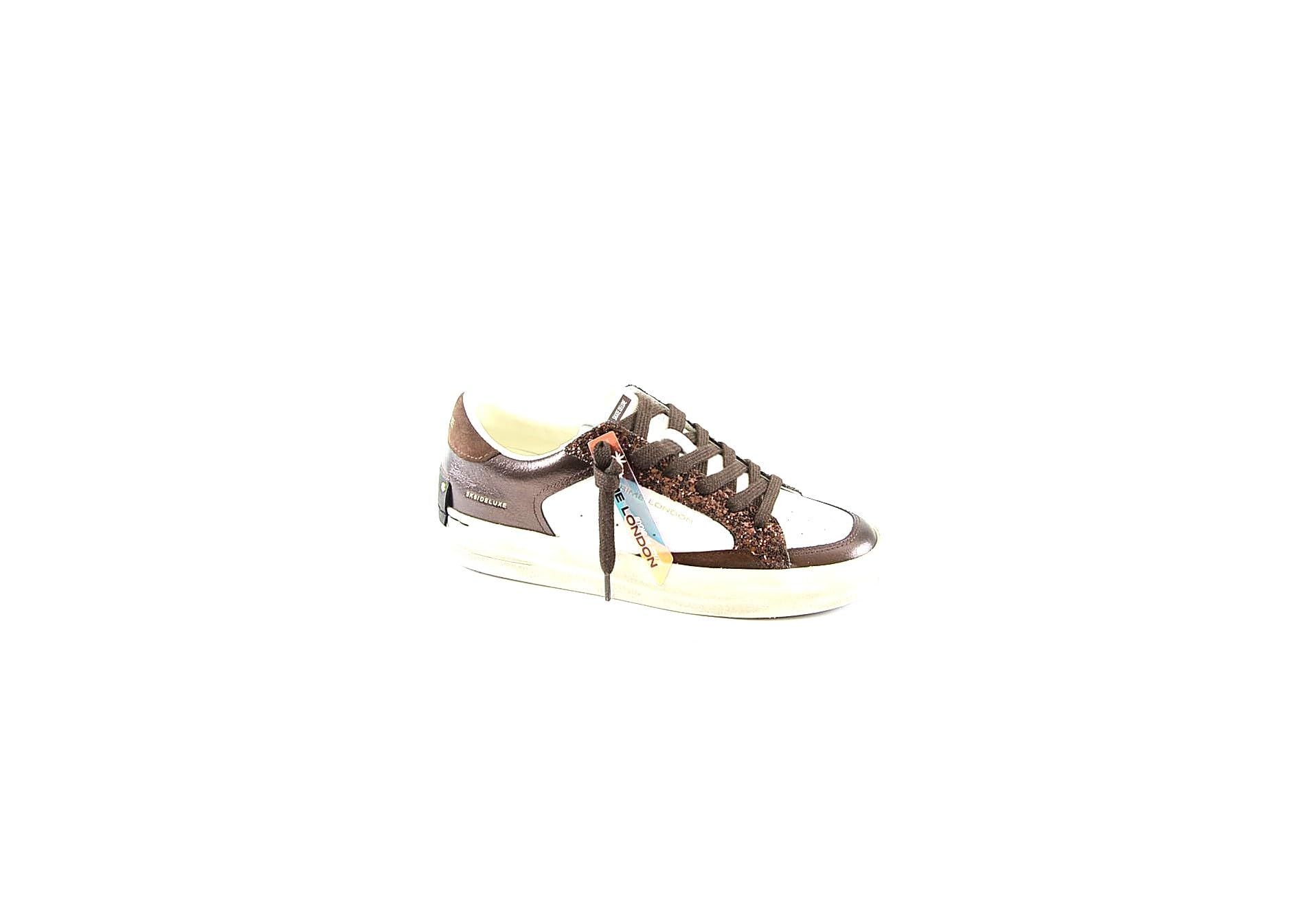 Gnerico Crime London Sneakers Basse Donna Pelle Bianca e Bronzo con Glitter Numero 36