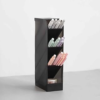 4-Tier Transparent Plastic Desktop Organizer, Angled Pen Holder for School, Office, Dorm, Home-Storage Rack for Supplies, Books, Makeup, Stationery