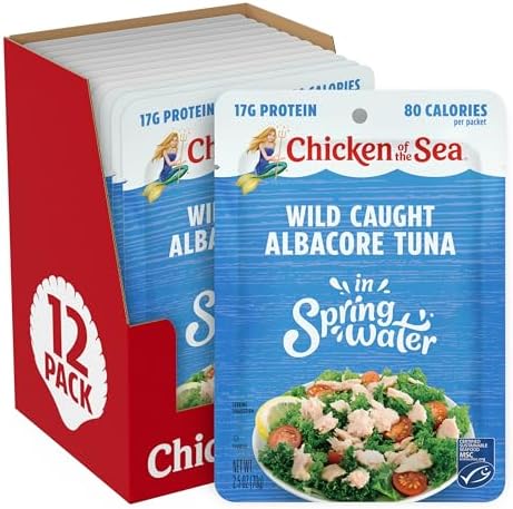 Chicken of the Sea Albacore Tuna in Water Packet, 2.5 Ounce Packets (Pack of 12), Wild Caught Tuna, Gluten-Free