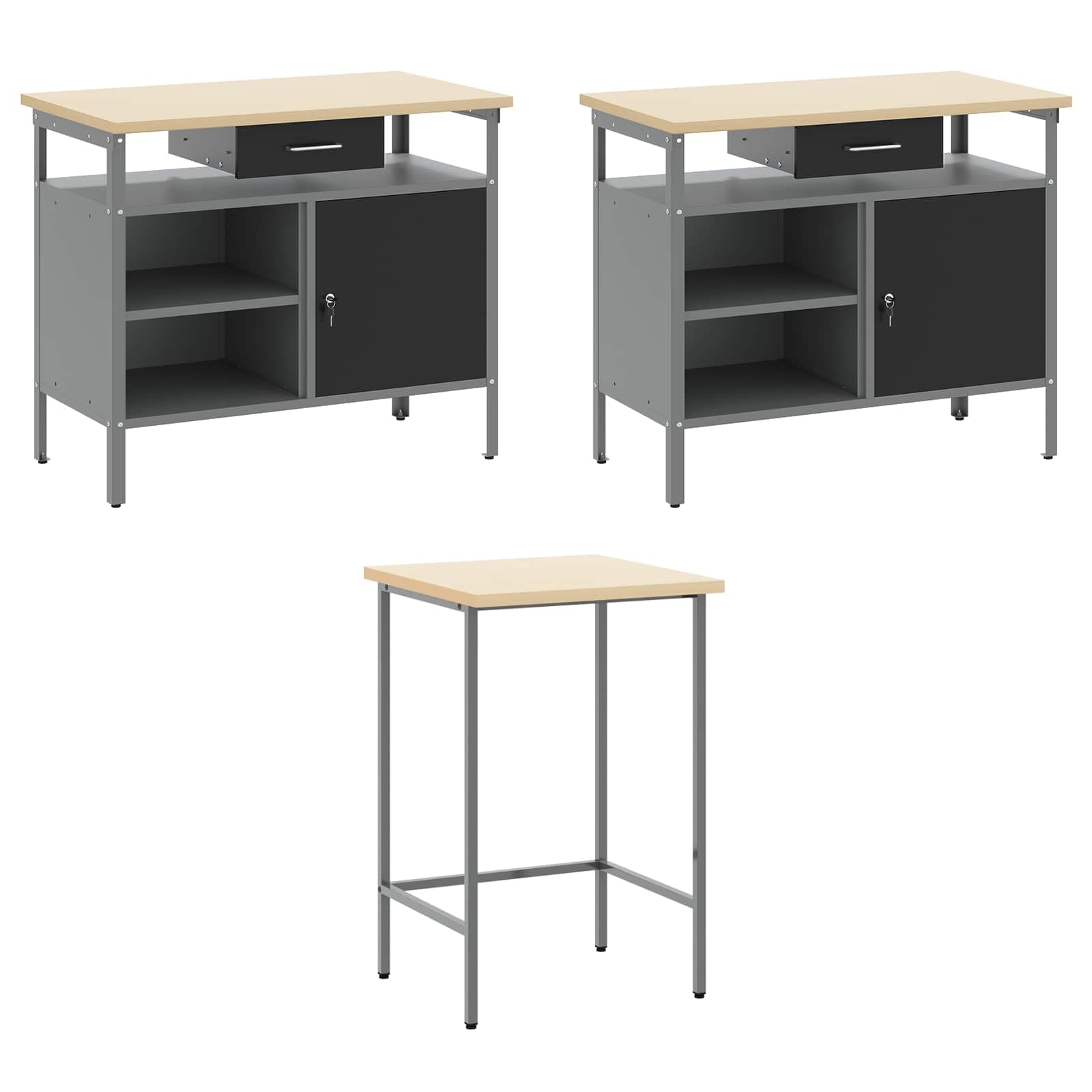 Arbeitsschrankset mit Schubladen 10-teilig Schwarz Grau aus pulverbeschichtetem Stahl und Holzwerkstoff 255x55x220 cm Werkstattwagen mit Werkzeugaufbewahrung und Ordnungssystem für Garage