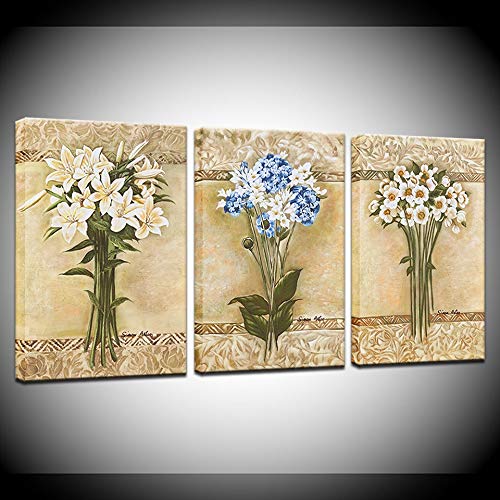 Tableau triptyque abstrait fleur en 3 pièces pour décoration murale de salon
