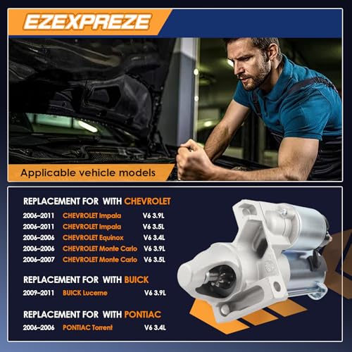 Image of Ezexpreze 6785 Starter for 2006-2011 Chevrolet Impala 3.5 3.9L, 2006-2007 Monte Carlo 3.9L, 2009-2011 Buick Lucerne 3.4L, 2006 Equinox Torrent 3.4L V6, 12610636 89017845 8000216 89017845 410-12351