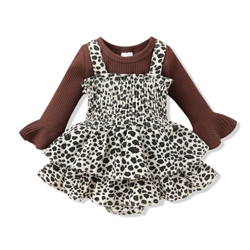 Image of YOUNGER TREE Newborn Baby Girl Fall Winter Outfits Long Sleeve Romper Corduroy Overall Dress Infant Skirt Clothes Sets