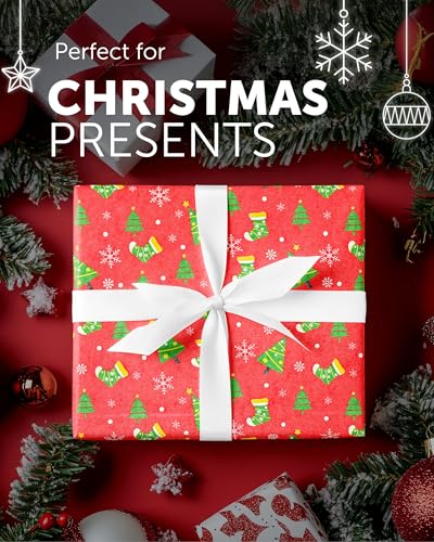 Kraft & Co 2 Pack Christmas Wrapping Paper Roll - Festive Designed Recyclable Kraft Paper, Perfect for Holiday Gifts, Arts & Crafts-Wrapping for a Merry Christmas (44.5cm x 25m)