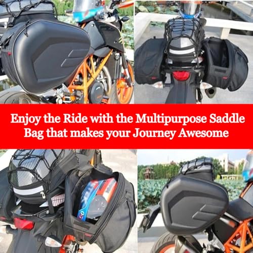 Image of 58L Saddle Bag for Bike Waterproof Rain Cover Double Side Reflective Strips Travel Side Box for Riders Oxford Cloth Tail Bag for Motorcycle with Zip Lock for Bike Carrier Extendable Storage