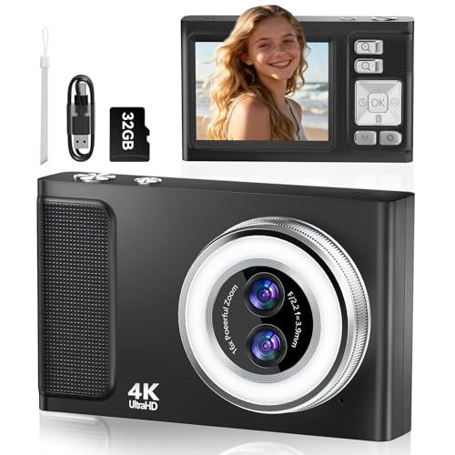 Cámara Digital 4K 32GB, JDZ 48MP Camara de Fotos Digital Autoenfoque con 2.8' Pantalla, 16X Zoom Digital Cámara Compacta, Cámara Digital Compacta Vlog Portátil para Principiantes/Adultos/Niños - Negro