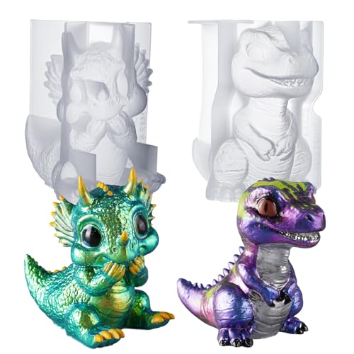 LET’S Resin Dinosaur Resin Molds Silicone,Large Dragon Figurine Epoxy Resin Molds,Lifelike Tyrannosaurus Rex and Triceratops Animal Silicone Molds for Resina Art, Gifts, Home Decor