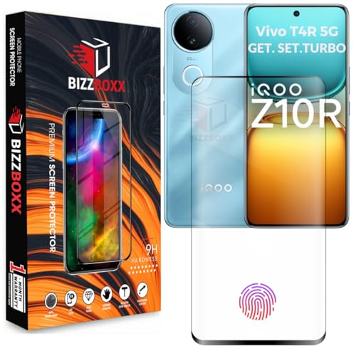 Image of Compatible With Vivo T4R 5G | iQOO Z10R 5G Full Glue Tempered Glass Screen Protector Guard Quad Curved Edges - Fingerprint Working, UV Glue Not Required (T4R and Z10R, 6.77 Inch) - Pack of 1