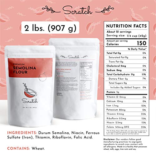 Scratch No.1 Durum Semolina Flour - (2 LB) Fine Semolina Flour for Pasta, Pizza Dough, Cake Flour and Bread Flour, 100% Fine Ground All-Natural Durum Wheat - Thumbnail 3