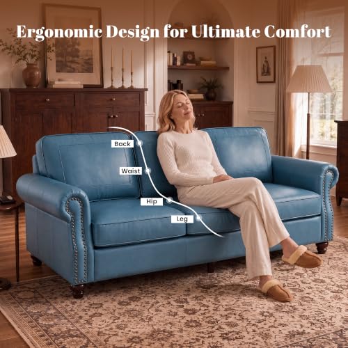 Kingfun Faux Leather 3 Seater Sofa with Rolled Arms,Royal Blue - image 8