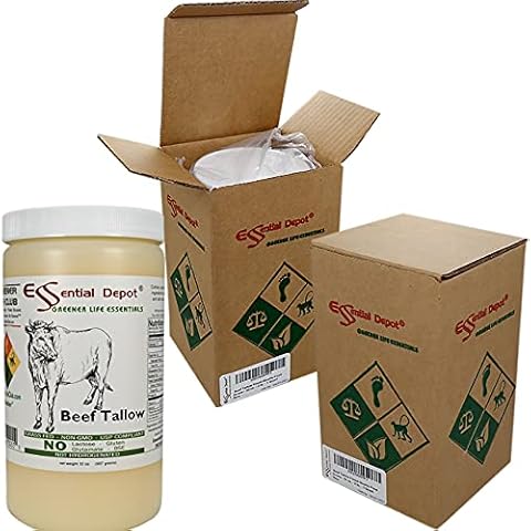 Beef Tallow - 1 Quart (32 oz nt wt) - Grass Feed - Non-GMO - Keto Friendly - Food Grade - FREE from LACTOSE-GLUTEN-GLUTAMATE-BSE - safety sealed HDPE container with resealable cap Cover