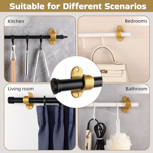 6 Pack Curtain Rod Brackets No Drilling, Gold Curtain Hooks Self Adhesive Curtains Rod Holders, Heavy Duty No Screw Stick on Wall for Bedroom, Bathroom, Livingroom, Kitchen, Hold up to 13lbs by ANDGOO - Used condition - Image 6