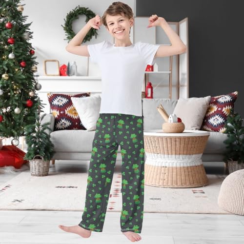 Boy's Pj Pants St Patricks Day Hat Shamrock Clover Lounge Bottoms Elastic Waist Kids Joggers with Pockets Size 6-142