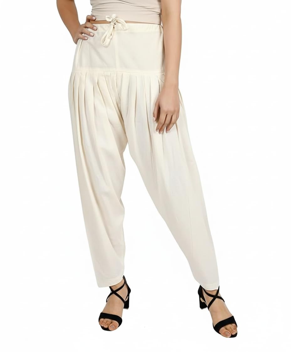 prabha creations Women's Off White Cotton Patiala Pants with Drawstring Waist-picture-21