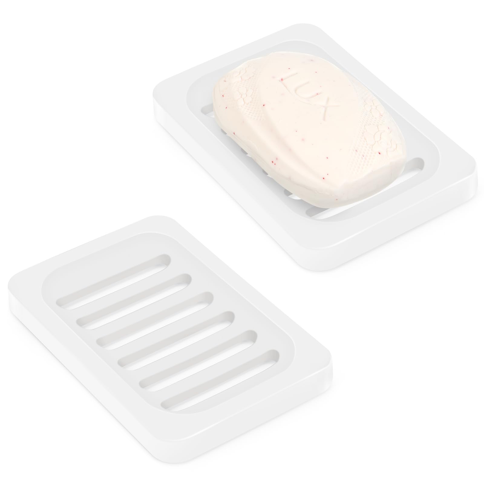 Topsky 2Pcs Soap Dish Holder, Non-Slip Bathroom Accessories Silicone Soap Case Saver, Sink Deck Bathtub Shower Dish Soap Drainer, Silicone Holder for