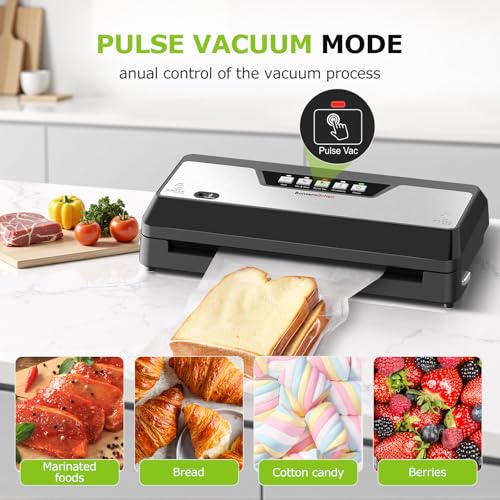 Image of Bonsenkitchen Vacuum Sealer Machine, Built-in Cutter | Multifunctional Food Sealer for Sous Vide & Meal Prep, 5 Pre-Cut Bags, Black