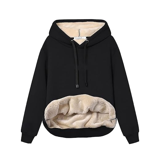 Fenclushy Womens Winter Hoodies Warm Fleece Sherpa Lined Pullover Hooded Sweatshirt(Black,XL)