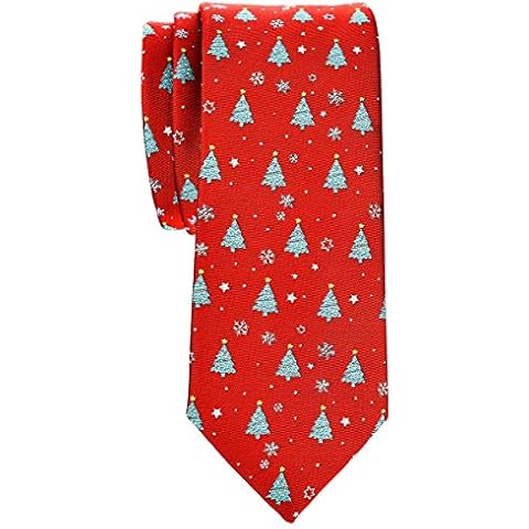 Retreez Christmas Tree and Snowflakes Pattern Woven Microfiber 2.4" Skinny Tie - Red Cover