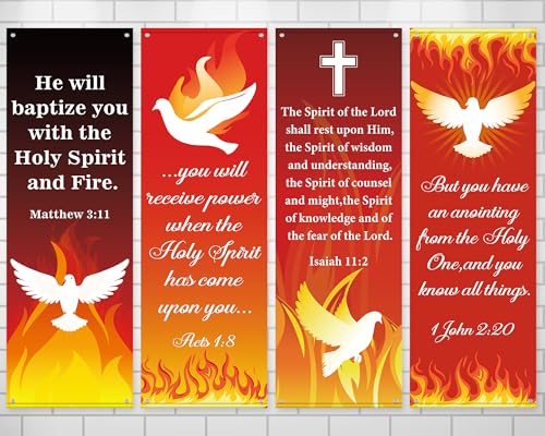 4Pcs Church Banners for Sanctuary Wall Welcome Religious Pentecost Hanging