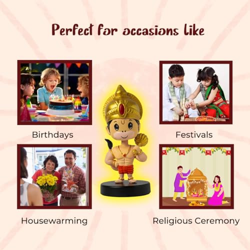 Image of Lord Hanuman Ji Murti Bobblehead for Home Entrance, Idol for Car Dashboard, Home Decor Items, Office Desk, God Statue for Good Luck, Superhero Action Figure, Gifting Kids, Little Gada Figurine