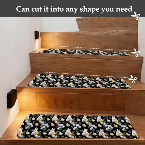 Alfombrillas de escalera Mexpekil Bunnies para pelar y pegar con tulipanes de 76x20 cm 7